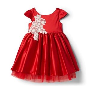 Janie&Jack Flower Appliqué Satin Dress